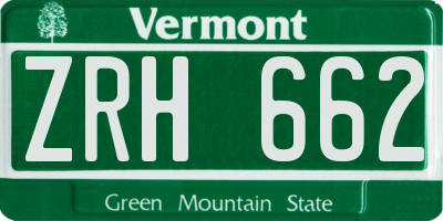 VT license plate ZRH662
