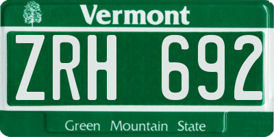VT license plate ZRH692