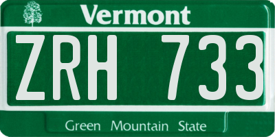 VT license plate ZRH733
