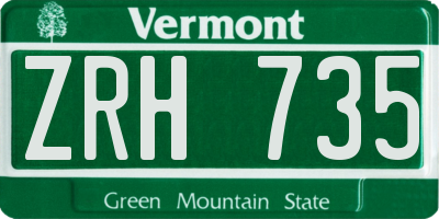 VT license plate ZRH735