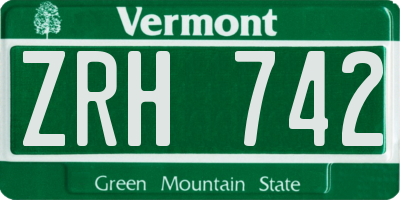 VT license plate ZRH742
