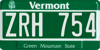 VT license plate ZRH754