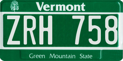 VT license plate ZRH758