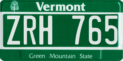 VT license plate ZRH765