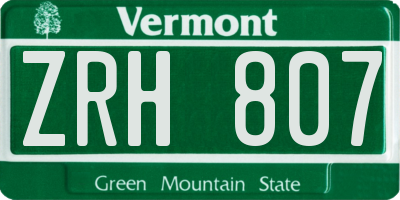 VT license plate ZRH807