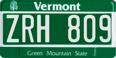 VT license plate ZRH809