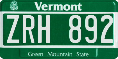VT license plate ZRH892
