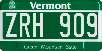 VT license plate ZRH909