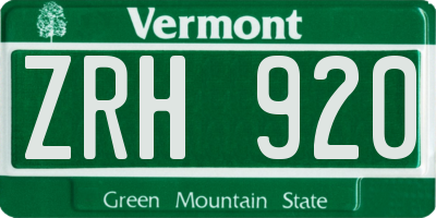 VT license plate ZRH920