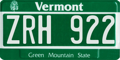 VT license plate ZRH922