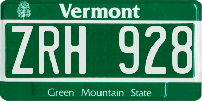 VT license plate ZRH928