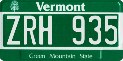 VT license plate ZRH935