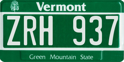 VT license plate ZRH937