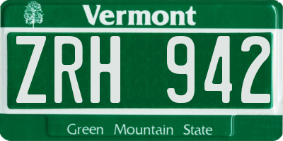 VT license plate ZRH942