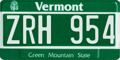 VT license plate ZRH954