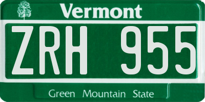 VT license plate ZRH955