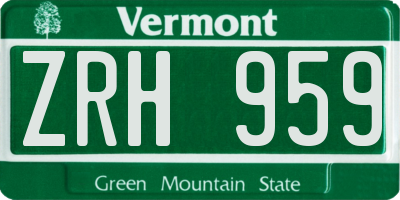 VT license plate ZRH959