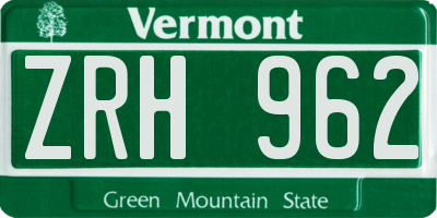 VT license plate ZRH962