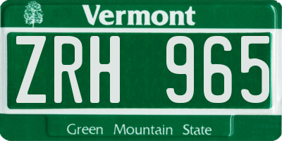 VT license plate ZRH965