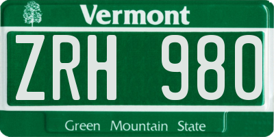 VT license plate ZRH980