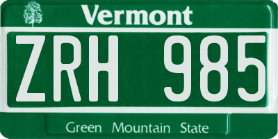 VT license plate ZRH985