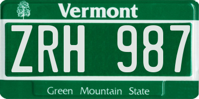 VT license plate ZRH987