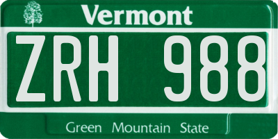 VT license plate ZRH988