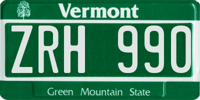 VT license plate ZRH990
