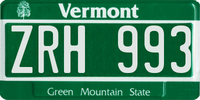VT license plate ZRH993