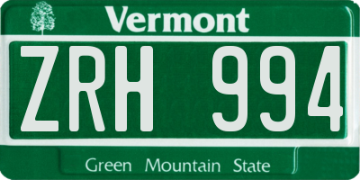 VT license plate ZRH994