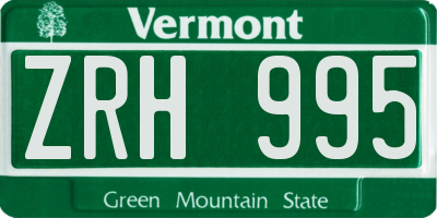 VT license plate ZRH995