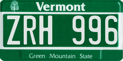 VT license plate ZRH996