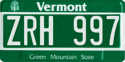VT license plate ZRH997