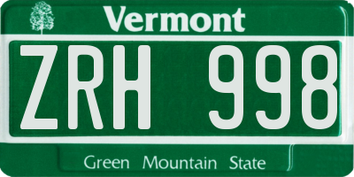 VT license plate ZRH998