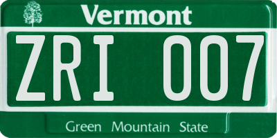 VT license plate ZRI007