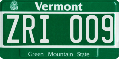 VT license plate ZRI009