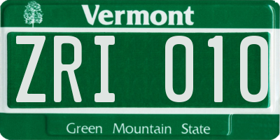 VT license plate ZRI010