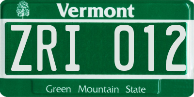 VT license plate ZRI012