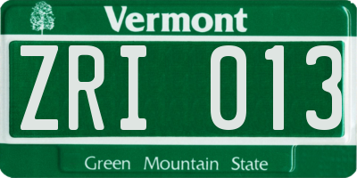 VT license plate ZRI013