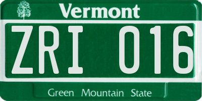VT license plate ZRI016