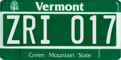 VT license plate ZRI017
