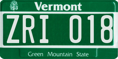 VT license plate ZRI018