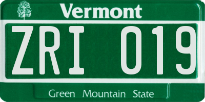 VT license plate ZRI019