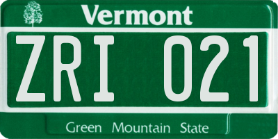 VT license plate ZRI021