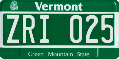 VT license plate ZRI025