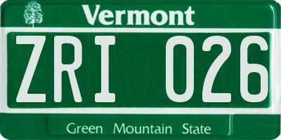 VT license plate ZRI026