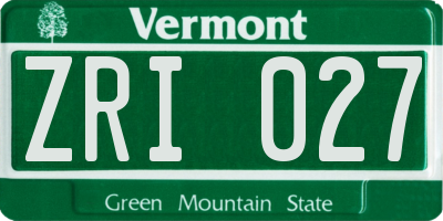 VT license plate ZRI027