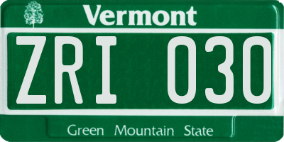 VT license plate ZRI030