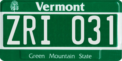 VT license plate ZRI031