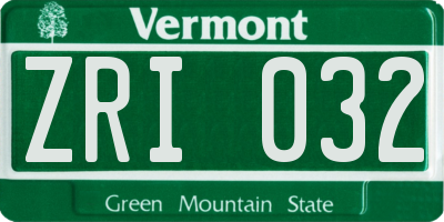 VT license plate ZRI032